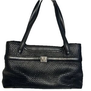 Brighton Vintage Black Handbag Purse Black Tooled Leather Medium C793747